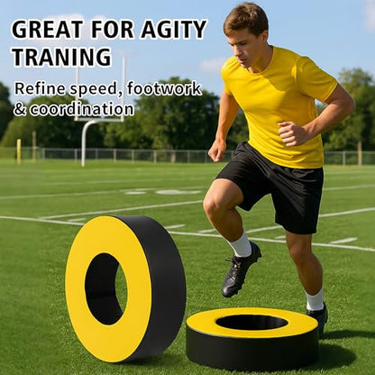 Football Tackle Wheel with Bonus Round Seat Pad, Youth Football Tackle Ring with Side Straps, High-Density Foam Tackle Dummy, Water-Resistant PU Leather Football Practice Equipment