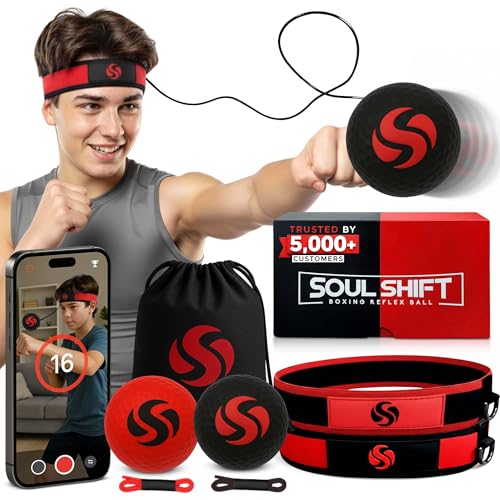 Soul Shift - Boxing Reflex Ball – Dual Competition Set | 2 Adjustable Headbands + 2 Training Balls + App Included | Speed, Agility & Hand-Eye Coordination for Adults & Kids | MMA Training Equipment - style: App Edition (Competition Pack)