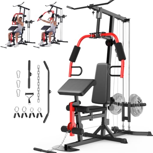 OPPSDECOR Home Gym Equipment, Workout Machine with LAT Pulldown Machine - color: Black