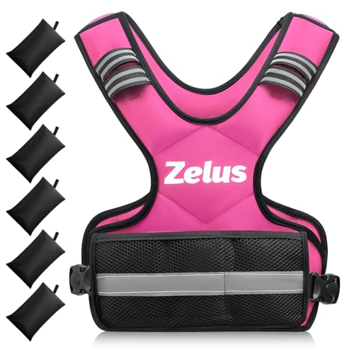 ZELUS Weighted Vest for Men and Women | 4-10lb/11-20lb/20-32lb Vest with 6 Ironsand Weights for Home Workouts | Adjustable Body Weight Vest Exercise Set for Cardio and Strength Training - color: Pink, size: 4-10 lb.