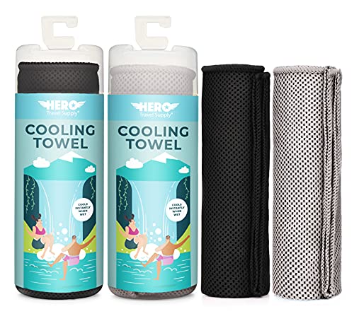 Hero Cooling Towels for Neck & Face (2 Pack), Microfiber Towels for Travel - color: Black/Grey