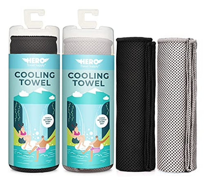 Hero Cooling Towels for Neck & Face (2 Pack), Microfiber Towels for Travel - color: Black/Grey
