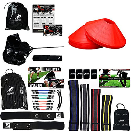 Kbands Athlete Variety Speed Package (Kbands Leg Bands, 10 Speed Agility Cones, 4 Infinity Mini Loop Hip Bands, and Dual Running Parachutes) (Advanced Athlete - Red, Orange, Green, Blue, and Black)