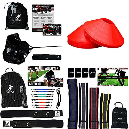 Kbands Athlete Variety Speed Package (Kbands Leg Bands, 10 Speed Agility Cones, 4 Infinity Mini Loop Hip Bands, and Dual Running Parachutes) (Advanced Athlete - Red, Orange, Green, Blue, and Black)