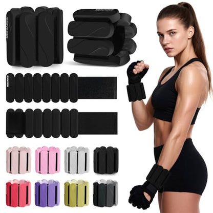 Wrist Weights – Ankle Wrist Weights for Women & Men – Adjustable Weighted Bangles Set (1 lb Each) | Arm and Leg Weights for Yoga, Pilates, Running & Walking - color: Black
