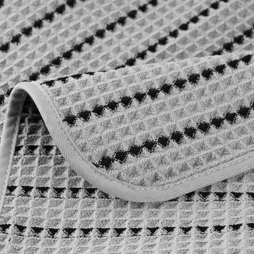 POLYTE 430 GSM Poly Blend Microfiber Quick Dry Waffle Hand Towel, 16x30 in - color: Light Gray/Black