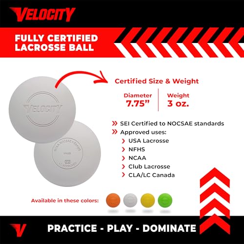 Velocity Lacrosse Balls - Practice Balls, Official NFHS, SEI, and College Approved Size - Meets NOCSAE Standard - Approved Competition Colors - Case of 60 & 120 with Ball Bag