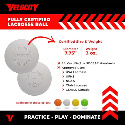 Velocity Lacrosse Balls - Practice Balls, Official NFHS, SEI, and College Approved Size - Meets NOCSAE Standard - Approved Competition Colors - Case of 60 & 120 with Ball Bag