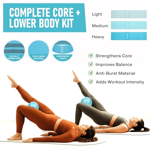 Poler Booty Resistance Bands Set for Women – 3 Fabric Bands (Light, Medium, Heavy) + Pilates Ball – Non-Slip Glute & Leg Workout Kit for Home Fitness, Yoga & Strength Training