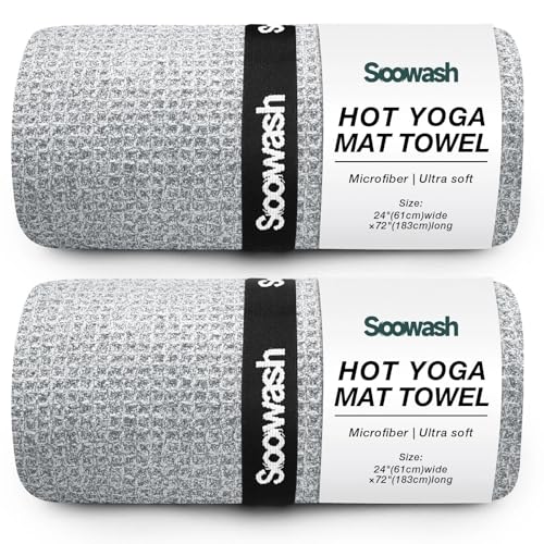 Hot Yoga Towel,Microfiber Yoga Mat Towels Non Slip for Hot Yoga Absorbent Microfiber Sweat Anti-Slip Cover,Bikram,Pilates,Exercise,Fitness 24 inch X 72 inch Grey 2 Pack - color: Grey, size: 24 inch X 72 inch
