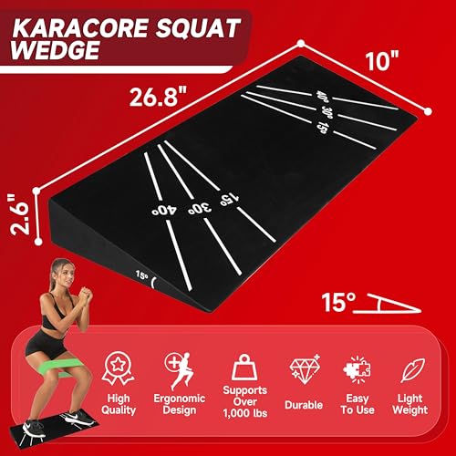 Squat Wedge 15°-40° Slant Board with 5 Resistance Bands - Extra-Wide, Non-Slip Board for Deep Squats & Calf Stretching - 1000lb Capacity