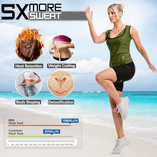 RDX Women’s Sauna Vest Heat Trapping Sweat Waist Trainer - Reach Oeko TEX 100 Certified Body Shaper - color: Army Green Seamless, size: Small