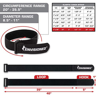 Elastic Reusable Cinch Straps 1.5" x 12" - 6 Pack Multipurpose Quality Hook and Loop Securing Straps