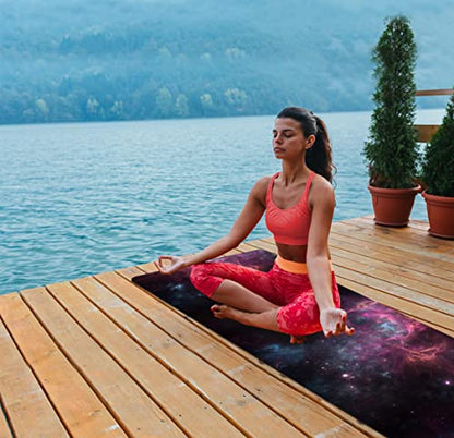 nuveti Printed Travel Yoga Mat-1/16 Inch Thick Non Slip Fitness Workout Mat with Carrying Bag, Foldable Lightweight Suede & Natural Rubber Yoga Mat for Yoga Pilates and Fitness 72" L x 24" W x 1.5mm - color: XingLuoQiBu