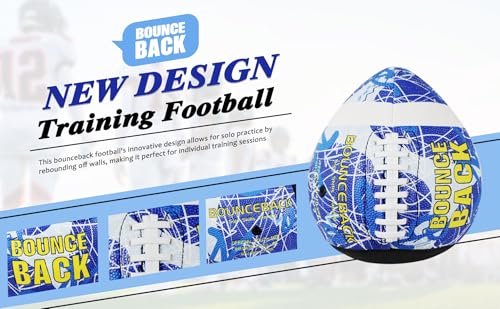 BOUNCEBACK Soft Leather Training Football, Youth Size & Official Size, Fatherless PU PassCatch Solo Enhancing Passing Catching(with Pump) - style: Graffiti Blue-Size 7