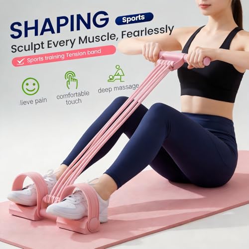 3 in 1 Adjustable Pedal Resistance Band, 8-Tube Natural Latex Tension Rope, Multifunctional Sit-Up Trainer for Full-Body Workout, Fat Loss & Muscle Shaping