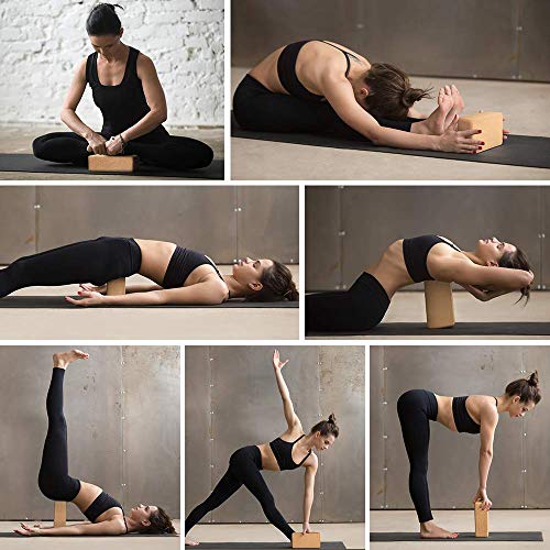2 Pack Cork Yoga Blocks with Yoga Strap Set - 4 x 6 x 9 inch