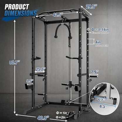 KOPUS Power Rack with Pulley System – Multi-Functional Power Cage Squat Rack, LAT Pull Down, J Hooks & Safety Bars – 1200 lbs Home Gym Equipment – 5 Configurations - size: Cage + Pulley