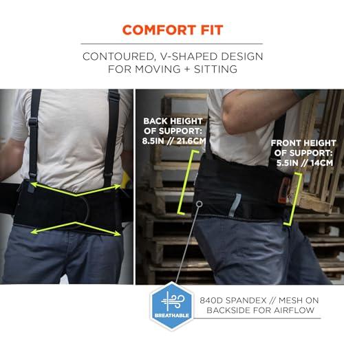 Ergodyne ProFlex 2000SF Back Support Brace, 8.5" Spandex, V-Shape Design and Patented Stays for Added Support, 4XL , Black - size: 4X-Large