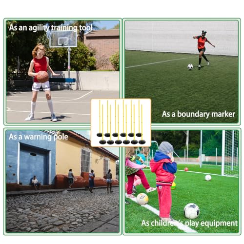 Soccer Agility Poles Set Detachable Sports Trainning Speed Pole Slalom Poles with Rubber Base Sport Traning Equipment - color: Pack of 12, style: 4.9 FT