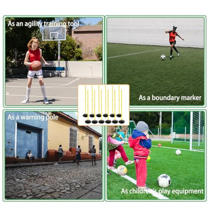 Soccer Agility Poles Set Detachable Sports Trainning Speed Pole Slalom Poles with Rubber Base Sport Traning Equipment - color: Pack of 12, style: 4.9 FT