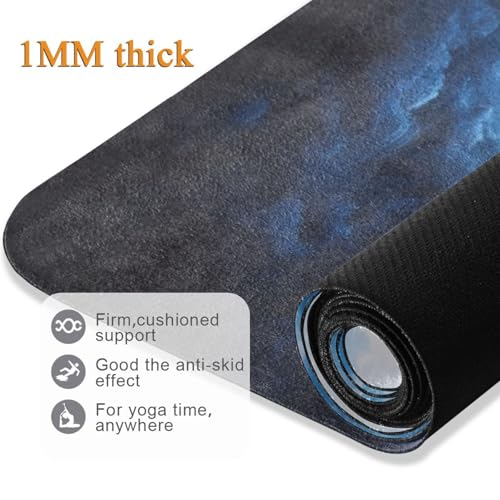 Kigai Travel Yoga Mat 71" x 24" Non Slip Natural Rubber Foldable Exercise Mat Ultra Thin 1.5mm Lightweight for Fitness, Pilates & Home Workout, Blue Lightning