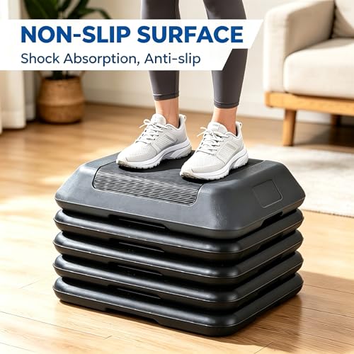 ZENY 16" x 16" High Aerobic Step Aerobics Stepper Platform with 4 Risers, Exercise Workout Stepper, Home Gym Equipment, Fitness Step Platform, Adjustable Aerobic Stepper - color: Black-Grey