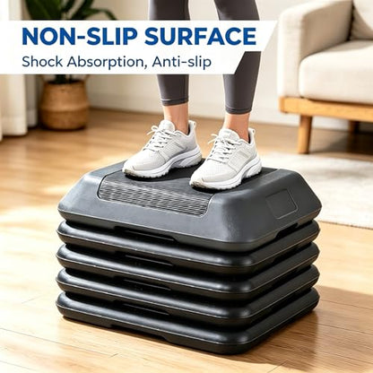 ZENY 16" x 16" High Aerobic Step Aerobics Stepper Platform with 4 Risers, Exercise Workout Stepper, Home Gym Equipment, Fitness Step Platform, Adjustable Aerobic Stepper - color: Black-Grey
