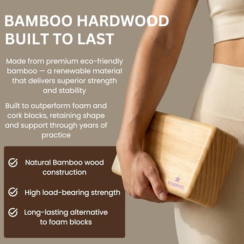 Yogikuti Bamboo Yoga Block | Premium Natural Wooden Support Block for Iyengar Yoga, Pilates & Stretching | Eco-Friendly, Non-Slip, Lightweight & Durable Yoga Prop for Balance, Flexibility & Alignment
