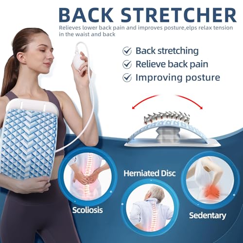 Back Stretcher with Air-Adjustment for Lower Back Pain Relief, Lumbar Support Board with 10 Inch Wide Elastic Panel for Spine Decompression, Multi-Level Back Cracker for Posture Improve & Scoliosis