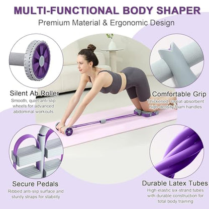 6-Tube Pedal Resistance Bands with Handles & Ab Roller, 2-in-1 Foot Pedal Puller, Home Gym Workout Equipment for Core Training, Full Body Exercise for Arm, Leg, Waist, Back