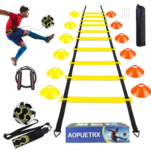 Agility Training Set for Soccer & Football - 20FT Speed Ladder, 12 Cones, and Training Aids for Kids Youth Sports Practice, Footwork Drill Kit