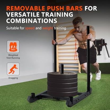 TE DEUM Weight Training Pull Sled, Fitness Strength Speed Training Sled, Steel Power Sled Workout Equipment for Athletic Exercise and Speed Improvement, Only Suitable for 2" Weight Plate