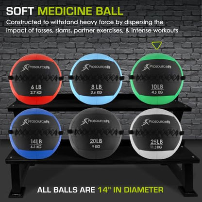 ProSource Soft Medicine Balls for CrossFit Wall Ball and Full Body Dynamic Exercises, Color-Coded Weights: 6, 8, 10, 14, 20, 25 lb. - color: Green 10 LB