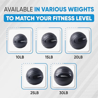 bintiva Non Bounce Slam Ball - Exercise Weighted Deadball for Workout and Fitness Routines - Medicine Dead Weight Ball - color: Black SET - 10 15 20 25 30 LBs