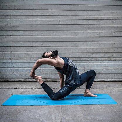 Liforme Travel Yoga mat – Patented Alignment System, Warrior-Like Grip, Non-Slip, Eco-Friendly, Ultra-Lightweight and Sweat Resistant, Made with Natural Rubber - color: Blue