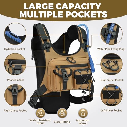 USA Patent Running Hydration Vest Backpack, Lightweight Chest Pack with 2.0L Water Bladder Bag Daypack for Hiking Running Cycling Race Marathon for Women Men - color: Khaki