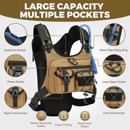 USA Patent Running Hydration Vest Backpack, Lightweight Chest Pack with 2.0L Water Bladder Bag Daypack for Hiking Running Cycling Race Marathon for Women Men - color: Khaki