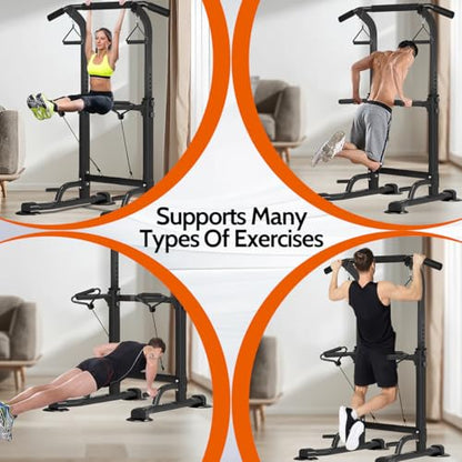 Power Tower Pull Up Dip Station Adjustable Height Multifunctional Home Strength Training Fitness Exercise Equipment, Simple Installation