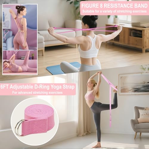 Pilates Equipment, Pilates Kit for Home Workouts, Pilates Essentials Kit for Women, Home Pilates Kit with Pilates Ring and Ball Set, Booty Bands, Figure 8 Resistance Band, Yoga Band - color: Purple