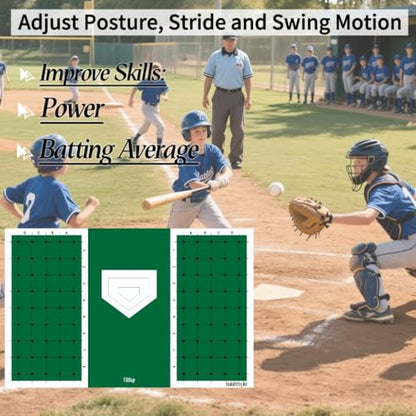 Baseball and Softball Hitting Mat for Batting Stance Practice, Home Plate Mat with Batting Stance Alignment Guide, Indoor/Outdoor Baseball and Softball Equipment, Antislip Rubber Backing - (6 * 4 ft)