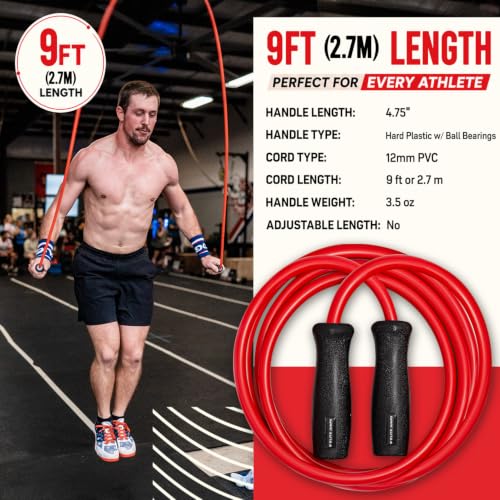 Elite Jumps Muay Thai 2.0 Weighted Jump Rope - Designed for High-Intensity Training, Muay Thai, & MMA Workouts - Heavy 1.3lb PVC Jump Ropes for Fitness - color: Crimson Red - 9FT