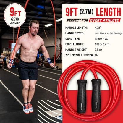 Elite Jumps Muay Thai 2.0 Weighted Jump Rope - Designed for High-Intensity Training, Muay Thai, & MMA Workouts - Heavy 1.3lb PVC Jump Ropes for Fitness - color: Crimson Red - 9FT