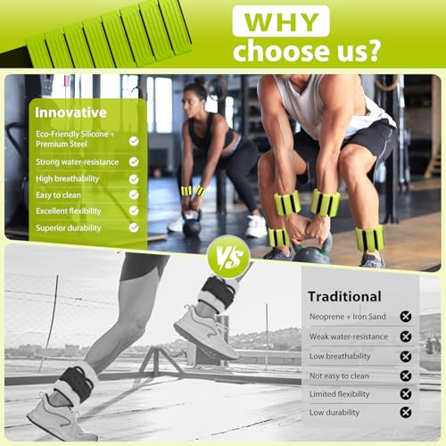 Pilates Wrist and Ankle Weights for Women - Adjustable Weighted Bangles for Men, 2 lbs Weighted Arm Bands Foot Leg Weights for Walking, Yoga, Training, Exercise, Running, Set of 2 (1LB Each) - color: Light Green