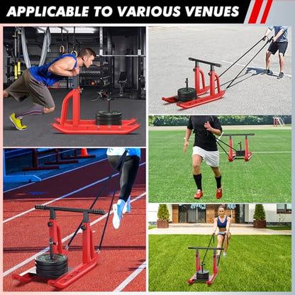 Weight Sled, Heavy-Duty Push Pull Sled, Adjustable Height Handle, Workout Fitness Sled for Training- Running Speed, Agility, Soccer, Football, Strength, Crossfit- Suitable for 1" & 2" Plates