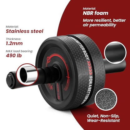 Upgraded Ab Roller Wheel. Abdominal Training Roller for Men/Women, Abdominal Wheels Widened to 3.4 ", Rubber Tread of The Abdominal Wheel Upgraded, Max Weight 490 lbs - color: Red
