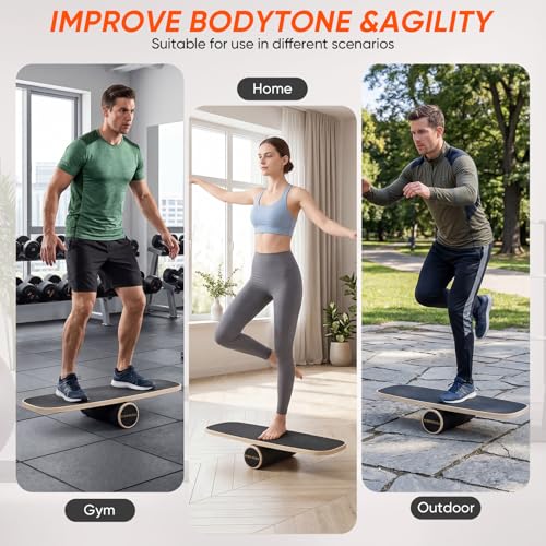 Balance Board with Adjustable Stoppers, Surf Balance Trainer for Adults, Wooden Balance Board for Core Strength & Balance Control, Skateboard Snowboard Training Equipment