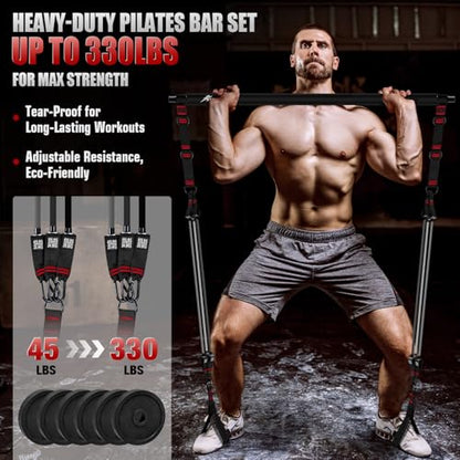 HPYGN Pilates Bar Kit with Resistance Bands, Heavy Duty Multifunctional Pilates Workout Equipment for Strength Training, HIP, Back, Arms, Ab, Shoulders, Portable Home Gym & Travel Fitness Gear for Men - style: 330lbs