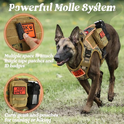 rabbitgoo Tactical Dog Harness for Medium, Heavy Duty Military No Pull Vest - color: Brown Camo, size: Medium