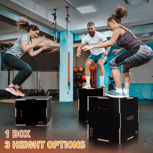 Plyo Box 3 in 1 Box Jumps for Home Gym 30"x24"x20" Wooden Plyometric Jump Box for Jumping Conditioning Strength Training